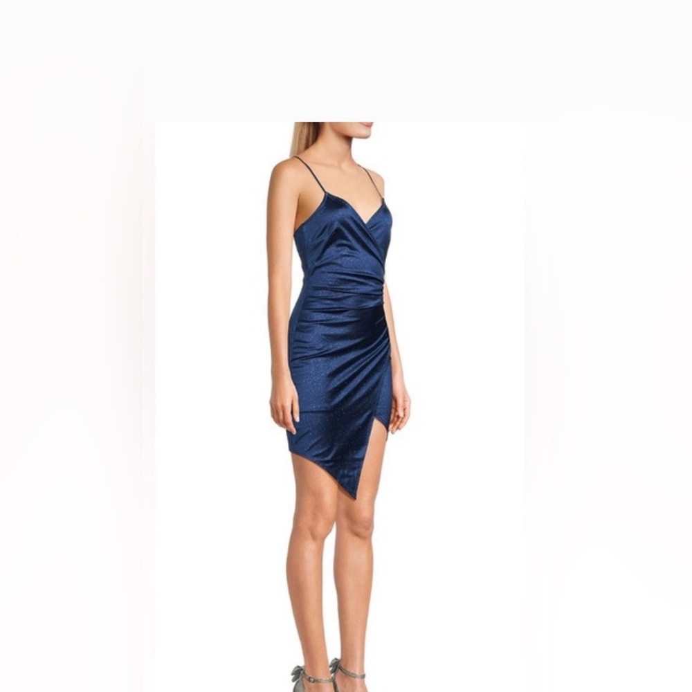 Honey and Rosie Navy Asymmetrical Body Con Stretch Dress Size Medium